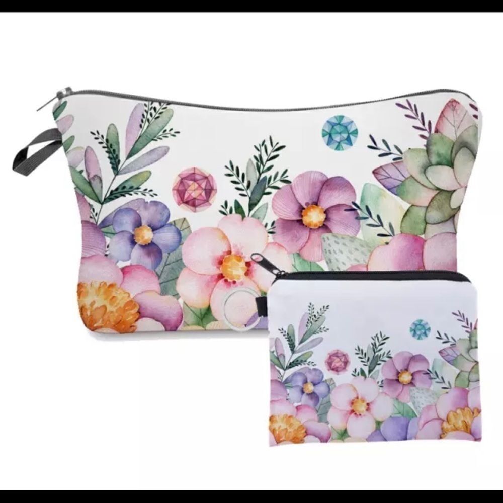 2 PIECE FLORAL COSMETIC BAG AND COIN PURSE